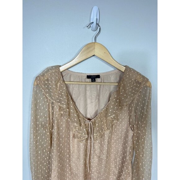 J Crew Blouse Small Victorian Nude Blush Sheer Swiss Dot Ruffle Romantic Fairy - Picture 2 of 14